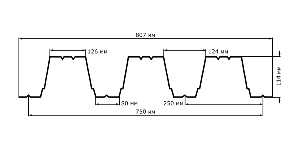 Профнастил оцинкованный НС114 0,8х600 мм 1м
